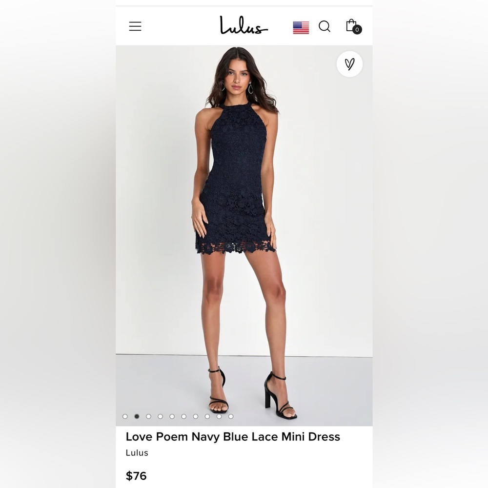 Lulu’s navy blue lace mini dress. Size small. Worn once.